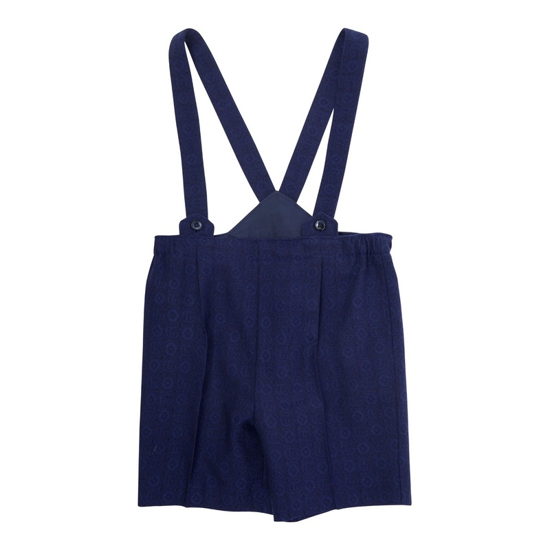 Blue Dungarees with All-Over Logo Print in Fabric Baby