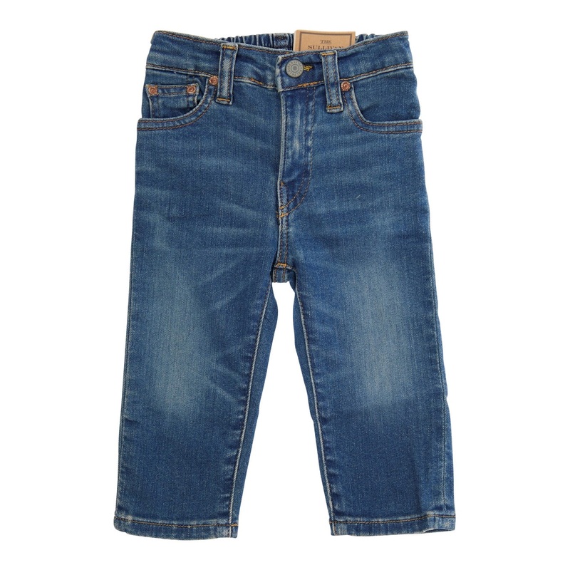 Blue Jeans with Elasticised Waist and Logo on Back in Cotton Baby