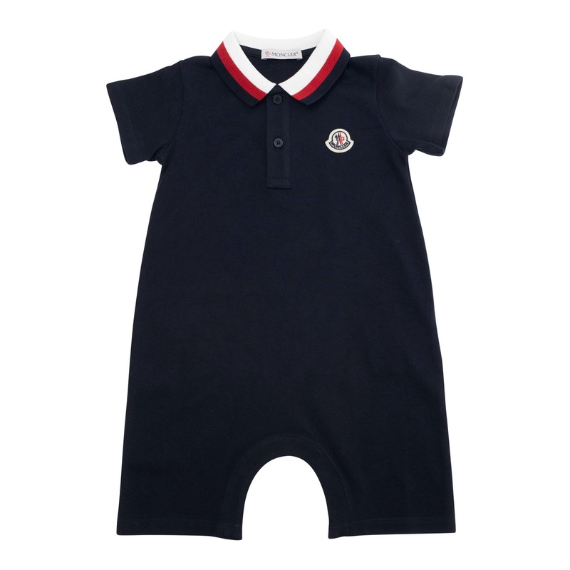 Dark Blue Romper with Contrasting Collar and Logo Patch on the Front in Cotton Baby