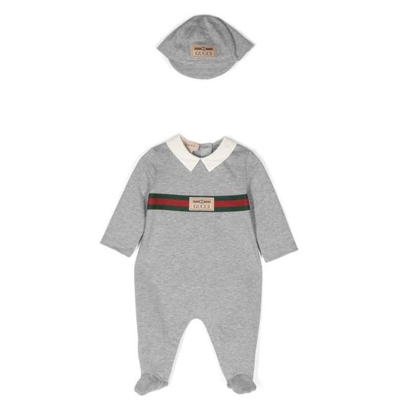 Grey Jumpsuit and Hat Set in Cotton Baby