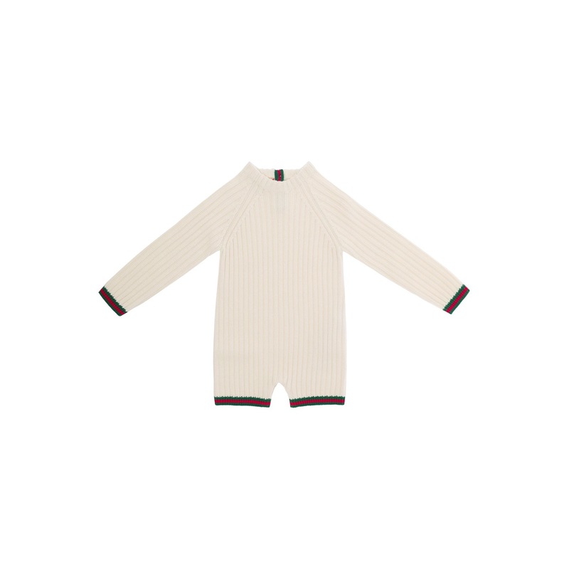 White One-Piece with Web Detail in Ribbed Wool Baby