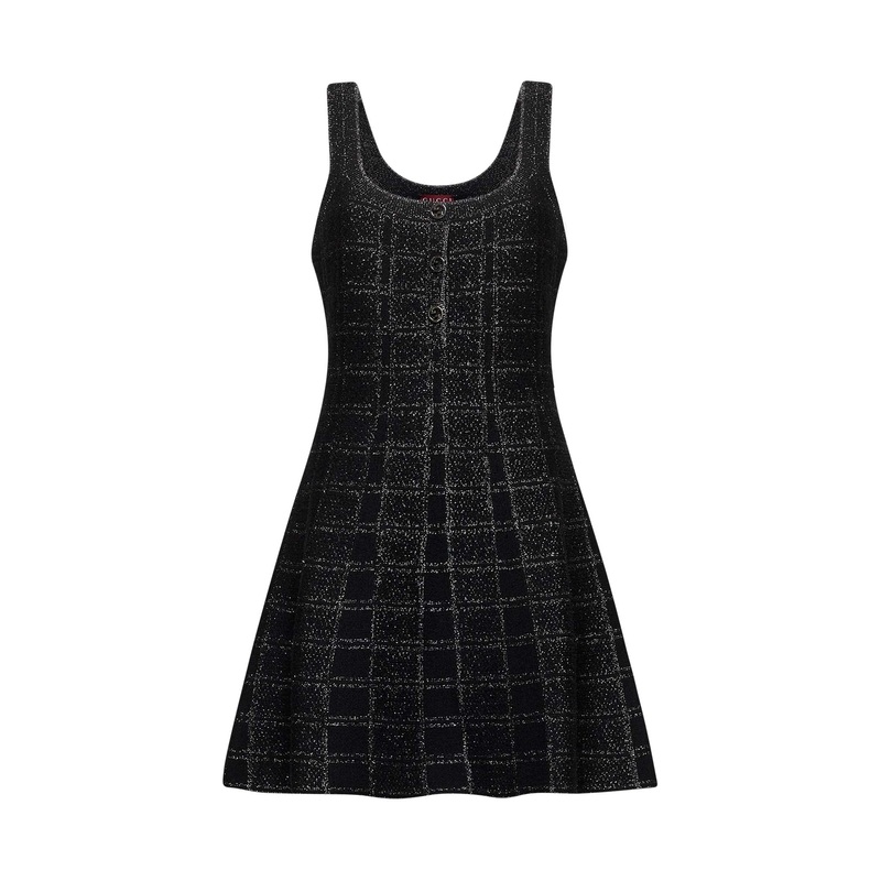 Black check lam jacquard minidress