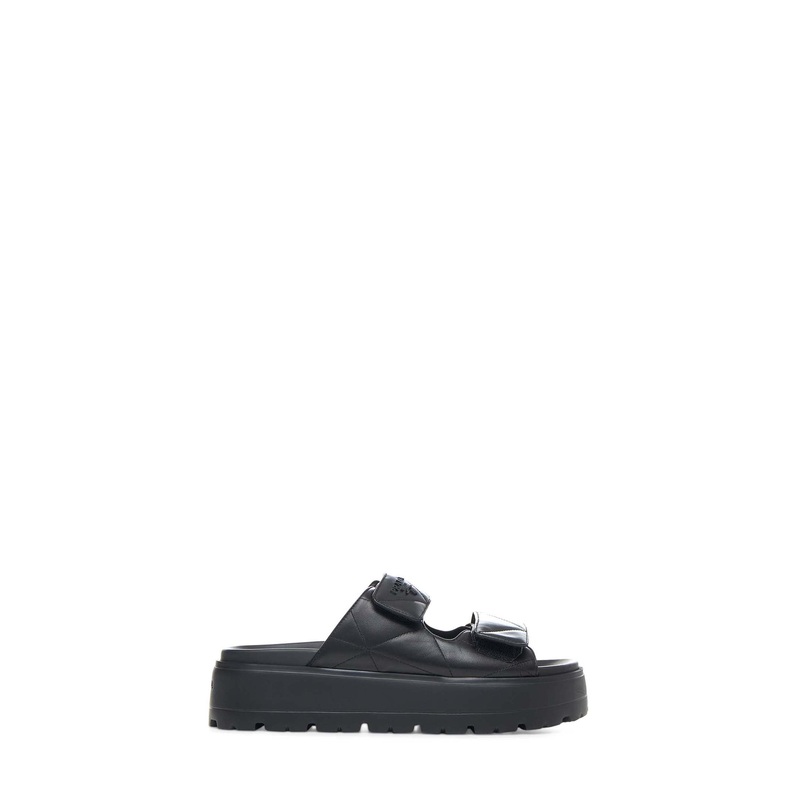 Black padded nappa leather wedge sandals