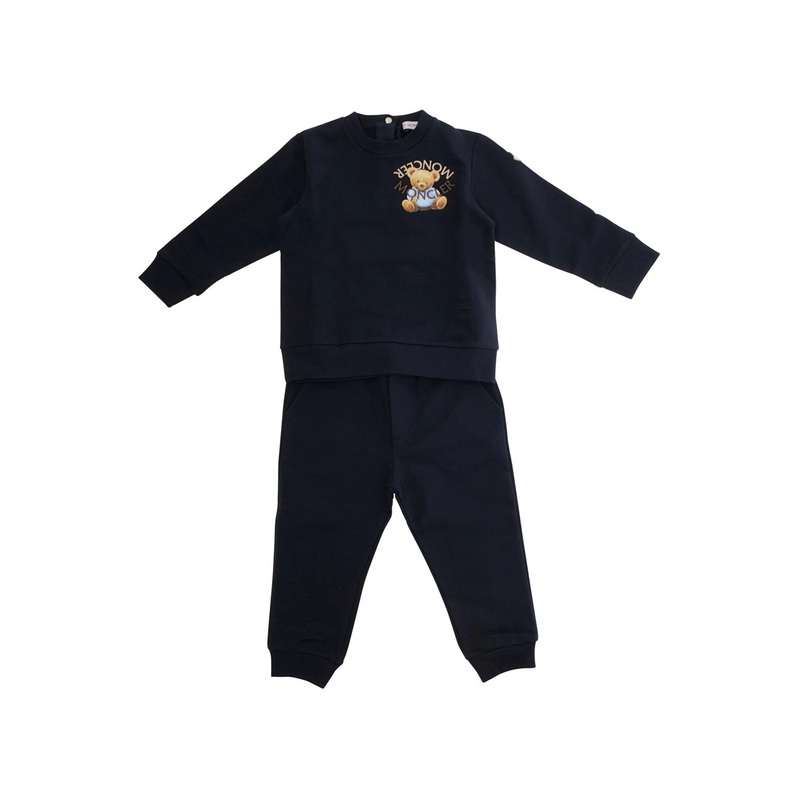Blue Crewneck Tracksuit with Rear Button Closure and Logo Patch on the Sleeve in Cotton Baby