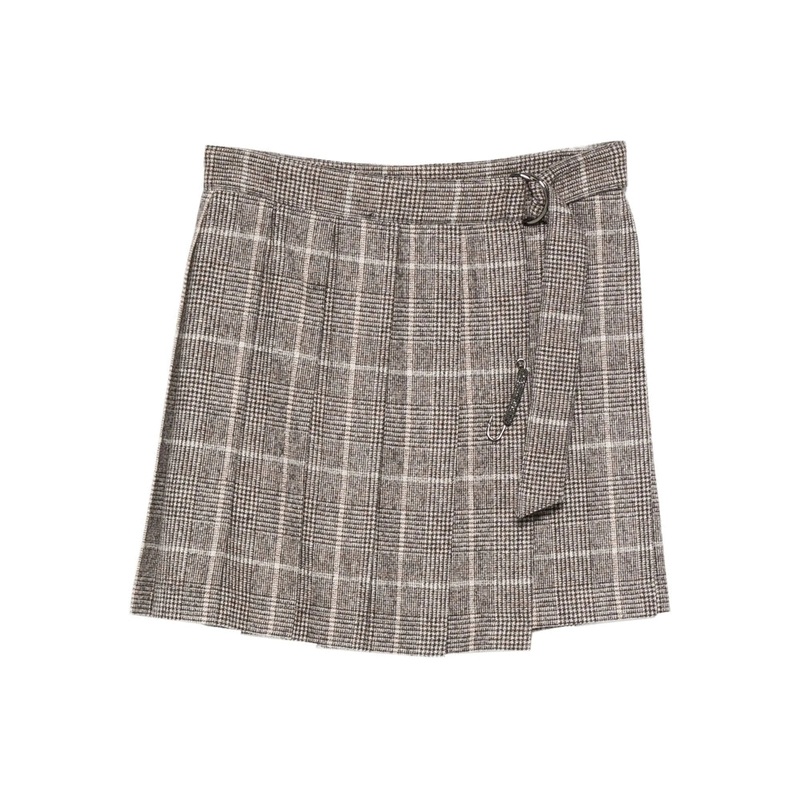 Brown Check Pleated Skirt|Brown|42|44|40