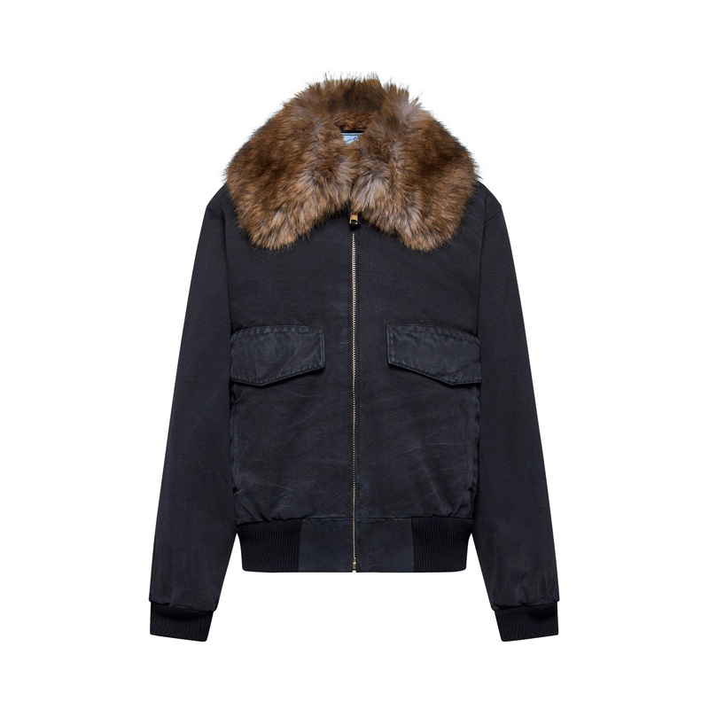 Fur neck cotton bomber jacket|38|40