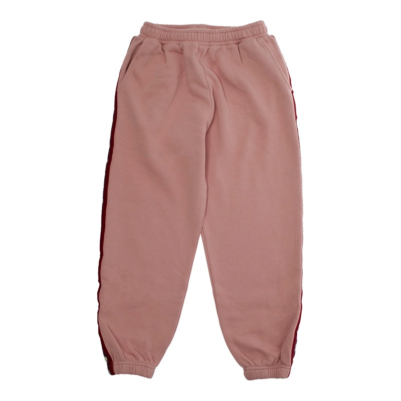 ‘Gino’ Pink Pants with Elastic Waist and Embroidery on the Side in Cotton Baby