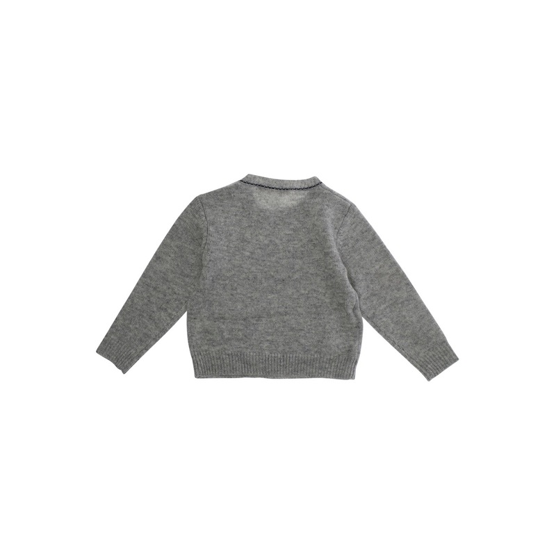Grey Crewneck Sweater with Logo Lettering on the Front in Wool Baby