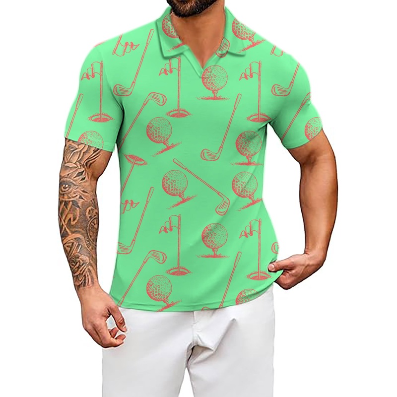 Men’s Green Golf Club V Neck Golf Polo Shirts