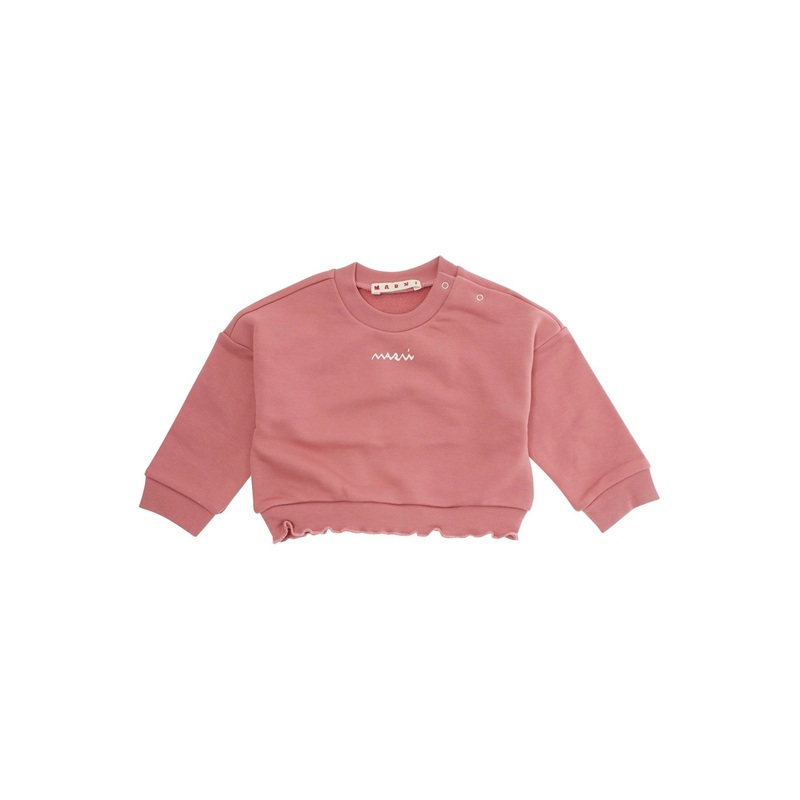 Pink Crew-neck Sweatshirt with Logo on Front in Cotton Baby
