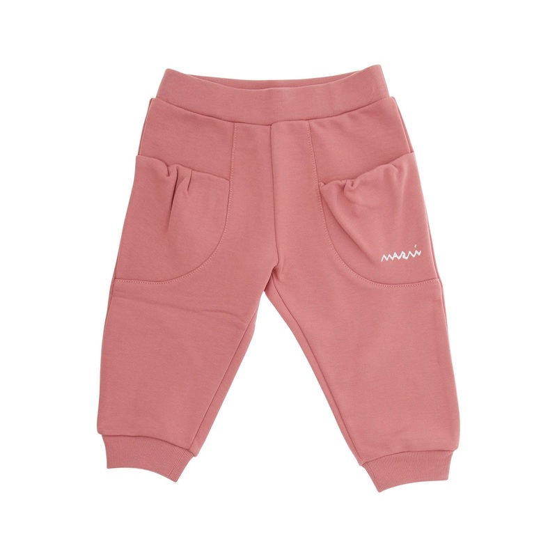 Pink Trousers with Logo on Front in Cotton Baby