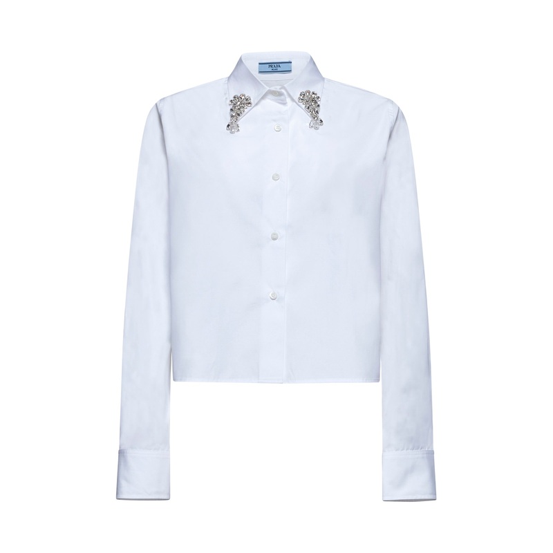 White embroidered poplin shirt