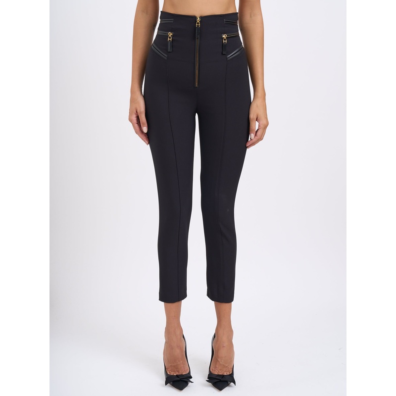 CREPE TROUSERS WITH ZIP|BLACK|40|42|44