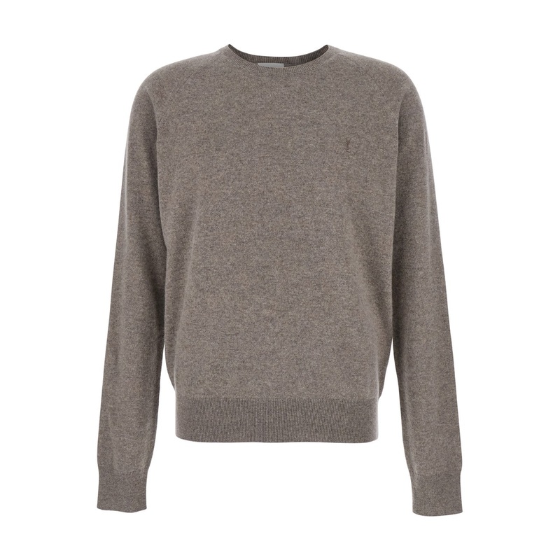 Beige Crewneck Sweater with Cassandre in Cashmere Man