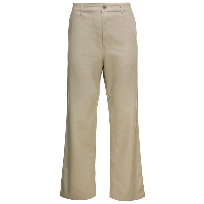 Beige Straight Jeans with Welt Pockets in Denim Man