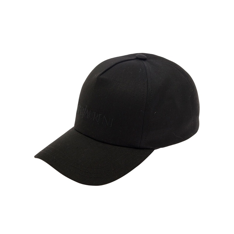 Black Baseball Cap with Tonal Embroidery in Cotton and Linen Man