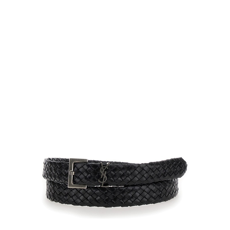 Black ‘Cassandre’ Belt with Logo Detail in Leather Man