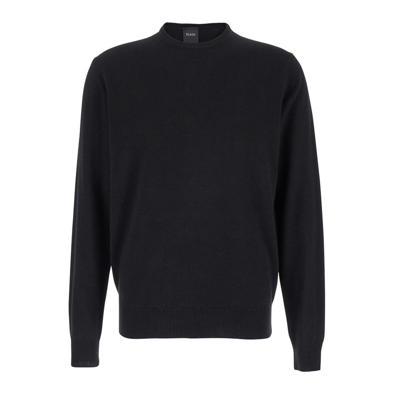 Black Crewneck Sweater in Merino Wool and Silk Blend Man