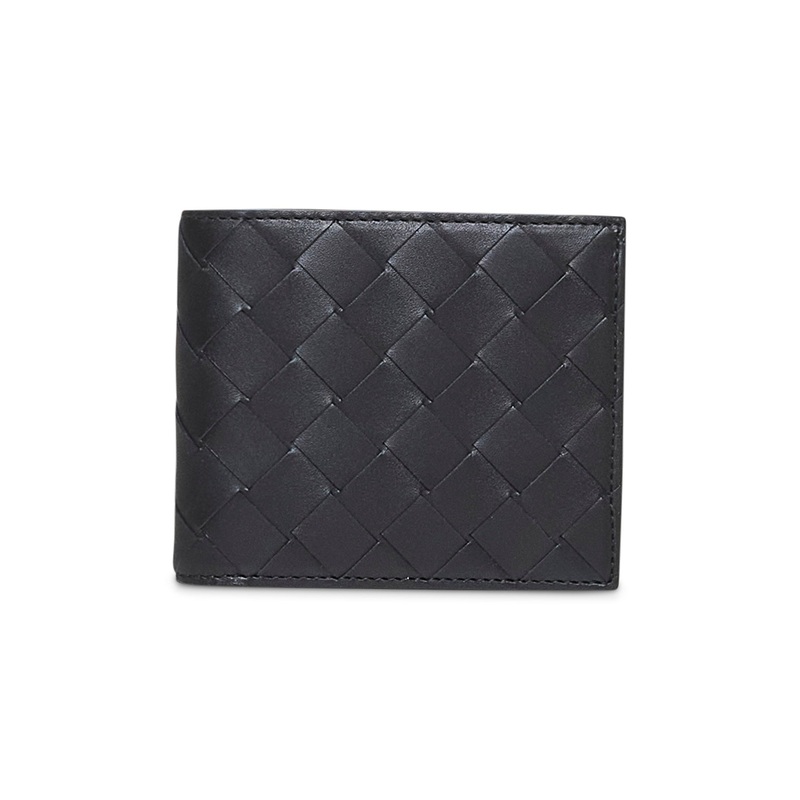 Black Intrecciato Bi-Fold Wallet with coin purse