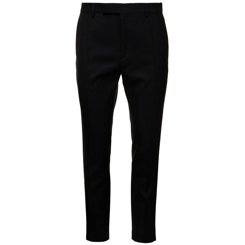 Black Sartorial Pants with Tonal Buttons in Wool Man