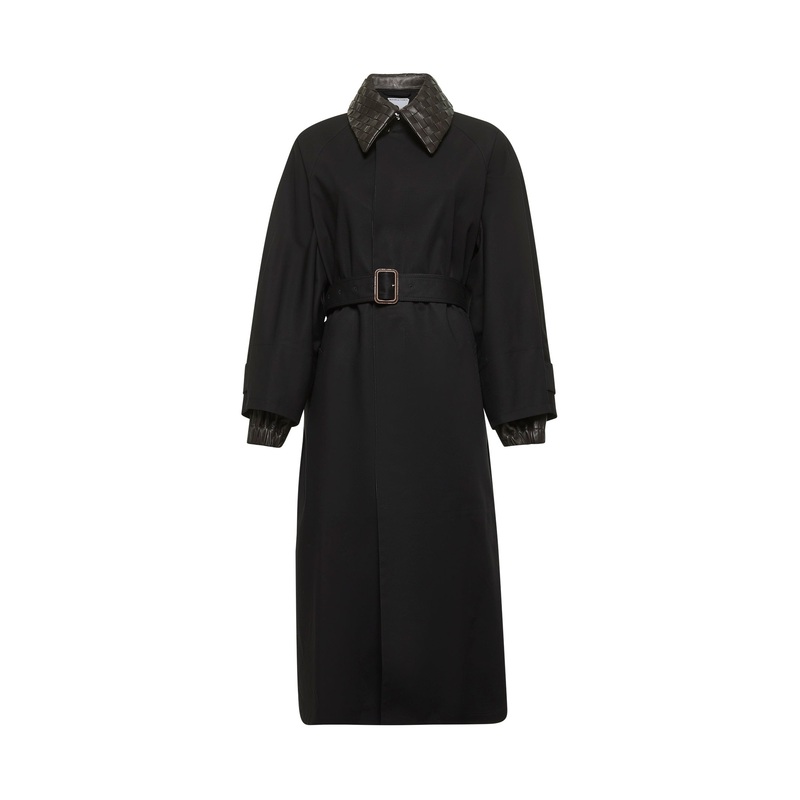 Black stretch cotton trench coat