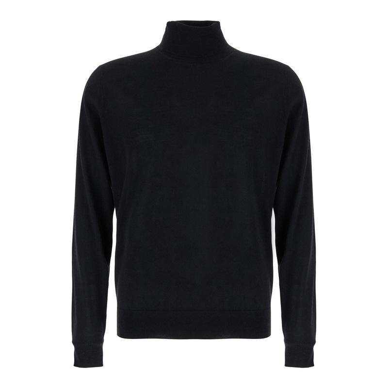 Black Turtleneck Sweater in Merino Wool and Silk Blend Man