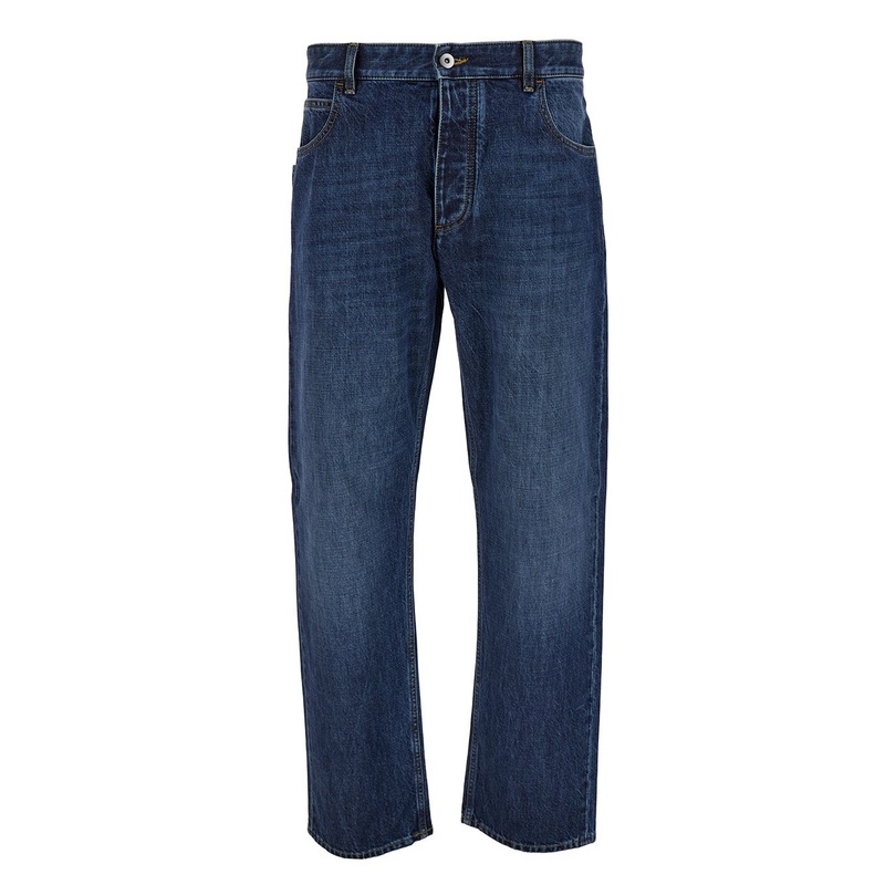 Blue Straight Jeans with Logo Patch in Denim Man
