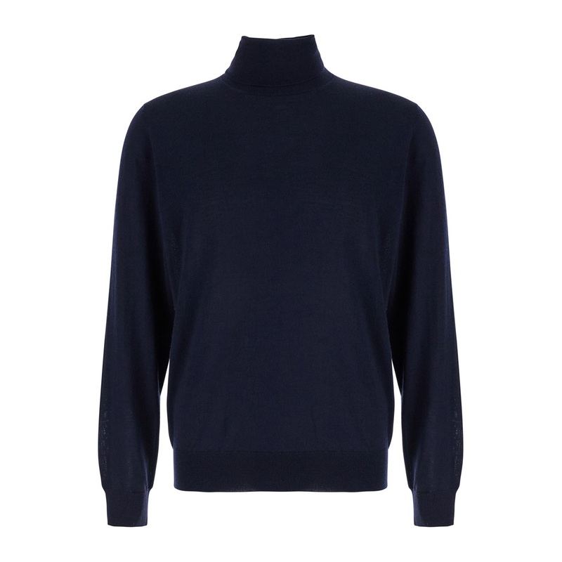 Blue Turtleneck Sweater in Merino Wool and Silk Blend Man