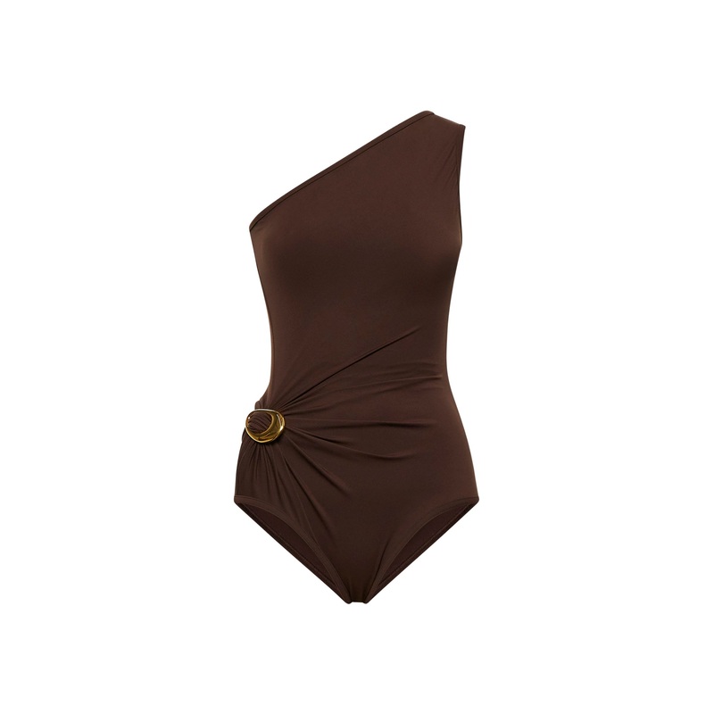 Brown nylon one-shoulder swimsuit