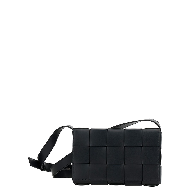 ‘Casette’ Black Medium Cross Body Bag in Leather Man