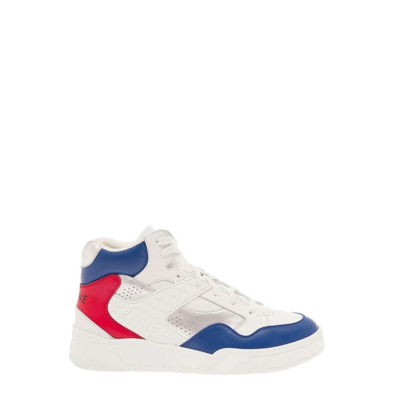 ‘CT-06’ White High-Top Sneakers with Multicolor Details and Logo Print in Leather Man