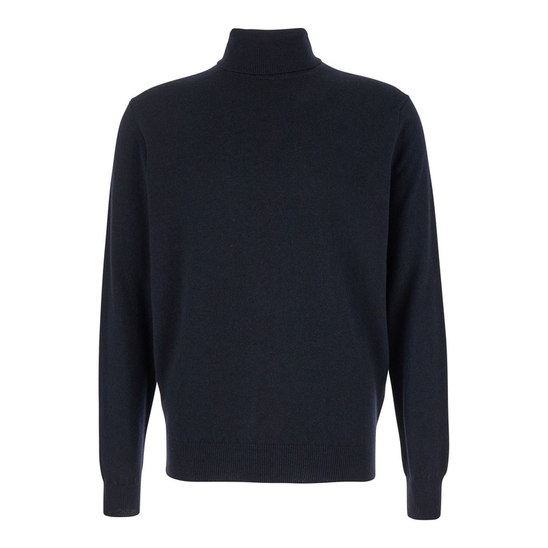 Dark Blue Turtleneck Sweater in Merino Wool and Silk Blend Man