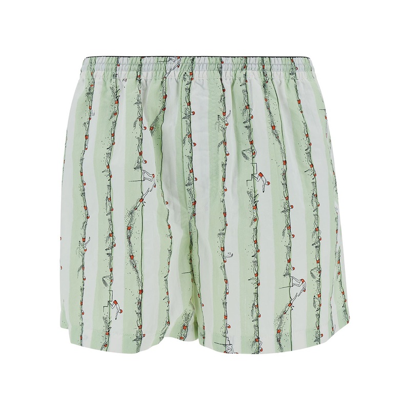 Green Shorts with All-Over Divers Print in Polyamide Man