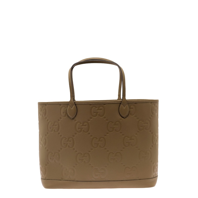 ‘Jumbo’ Beige Handbag with All-Over Logo in Leather Man