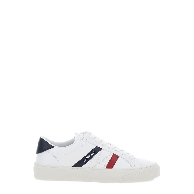 Monaco’ White Low Top Sneakers with Tricolor Detail in Leather Man