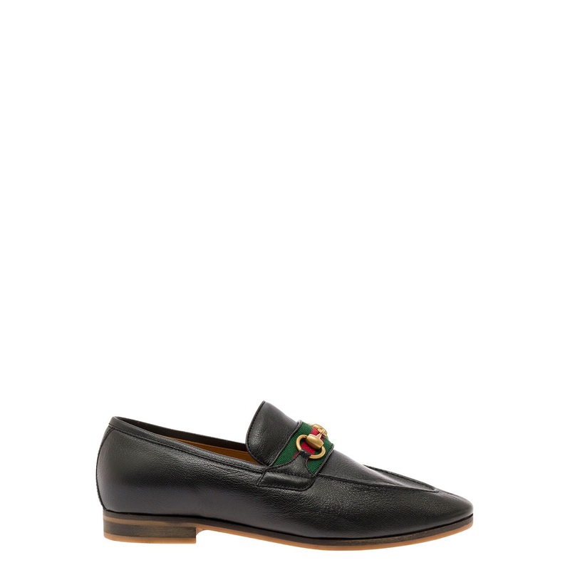 ‘Paride’ Black Loafers with Web and Horsebit Detail in Leather Man