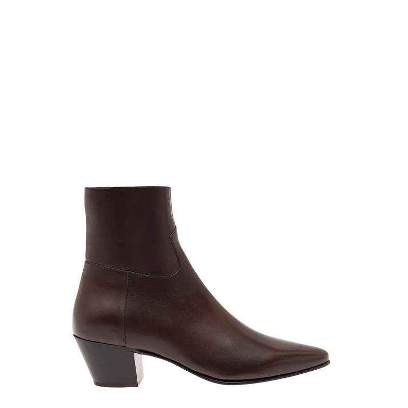 ‘Western Isaac’ Brown Ankle Boots with Zip Closure in Smooth Leather Man