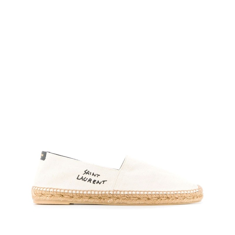 White Espadrilles with Logo Saint Laurent in Cotton and Linen Man