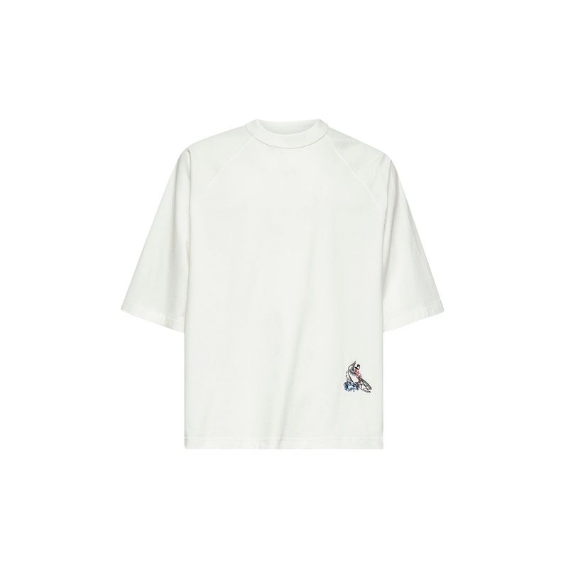 White jersey embroidered shark T-shirt