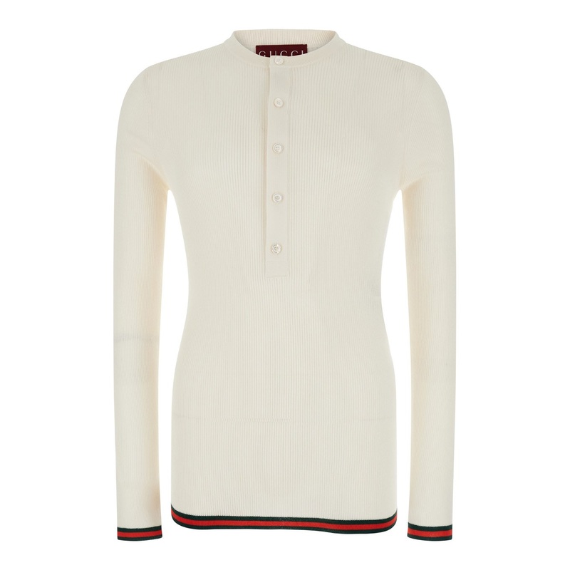 White Long Sleeved Top in Rib Silk Man