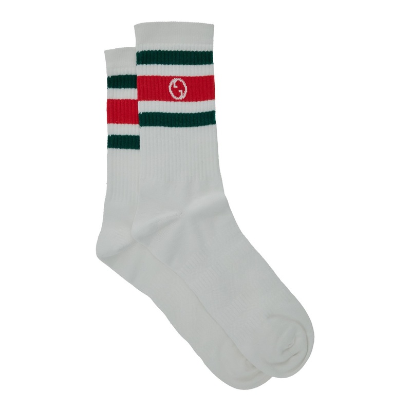 White Socks with Web Detail and Round Interlocking G in Jersey Man