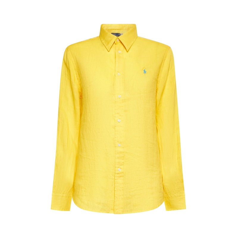 Yellow linen classic-fit shirt