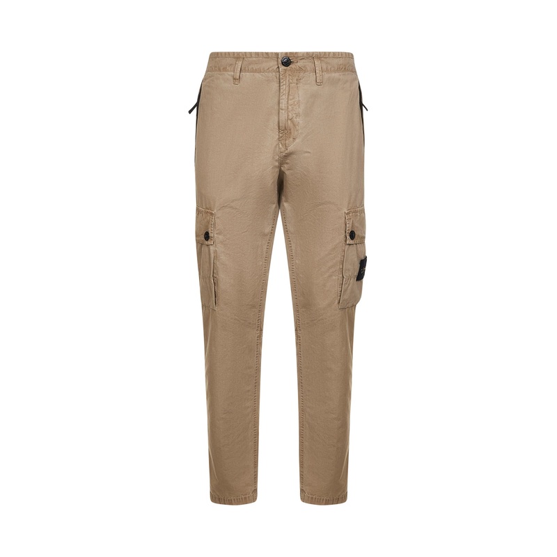 Beige brushed organic cotton canvas cargo trousers
