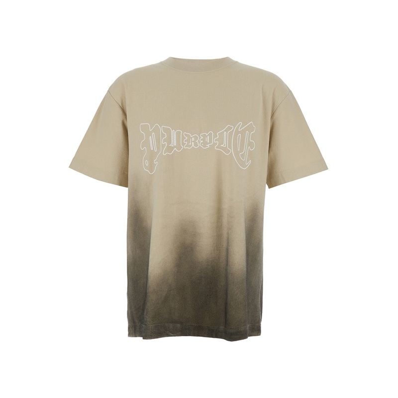 Beige Crewneck T-Shirt with Logo Print on the Front and Faded Effect in  Cotton Man