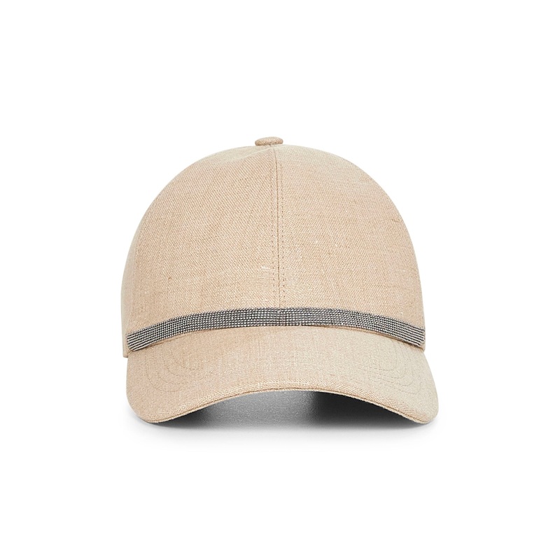 Beige linen Shiny Band baseball cap