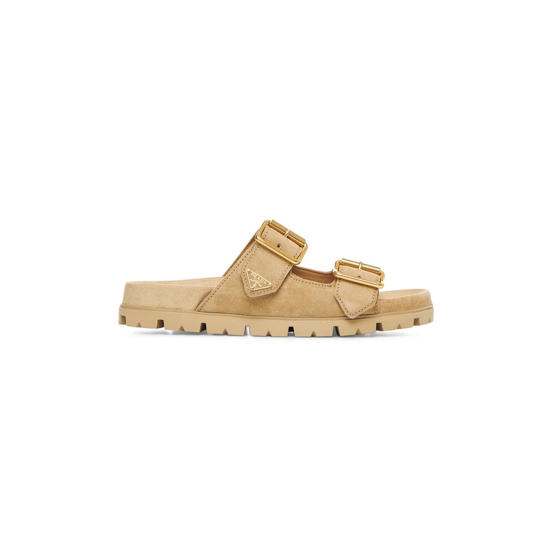 Beige suede strap slides|36|37|38|38.5|39|40