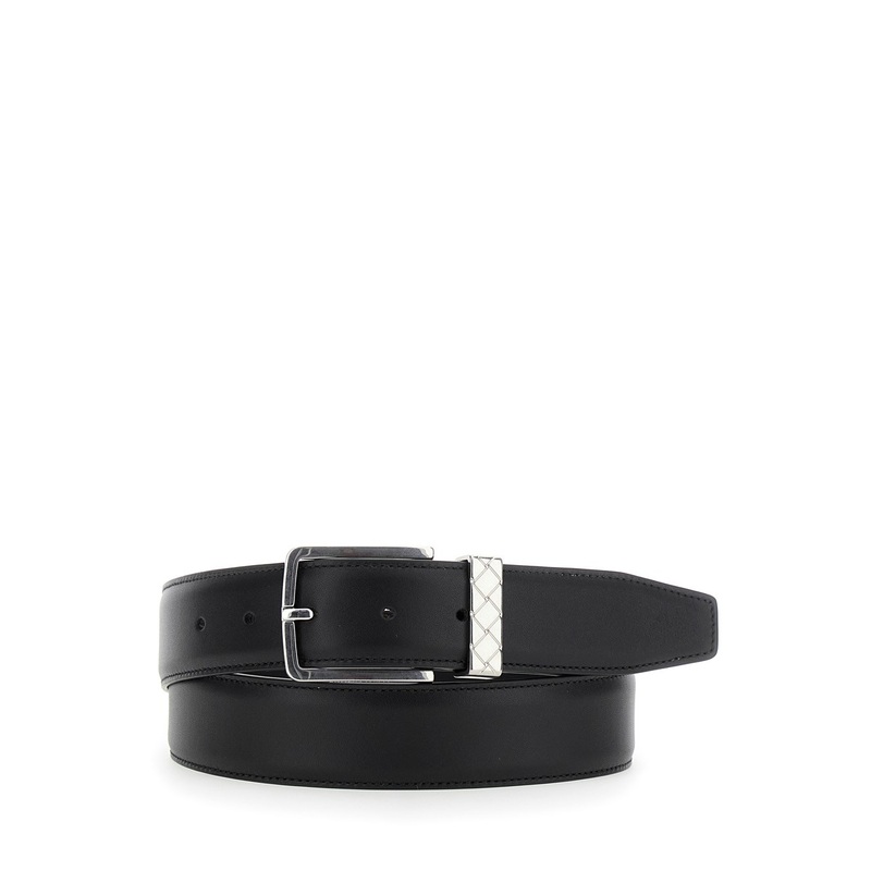 Black Belt with Intrecciato Detail on the Buckle in Leather Man