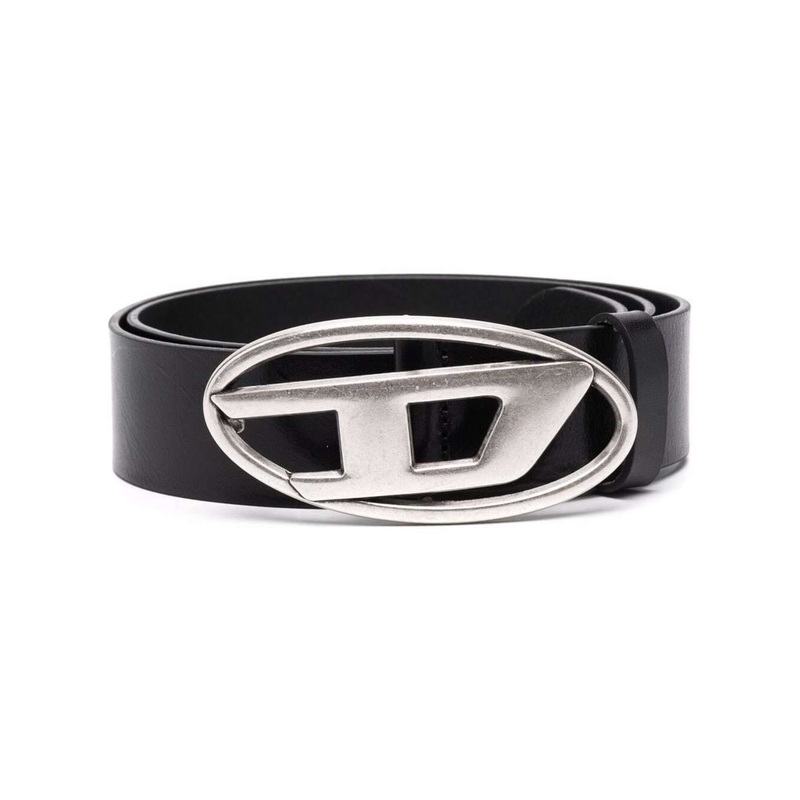 Black Belt with Oval D Logo Buckle Closure in Leather Man