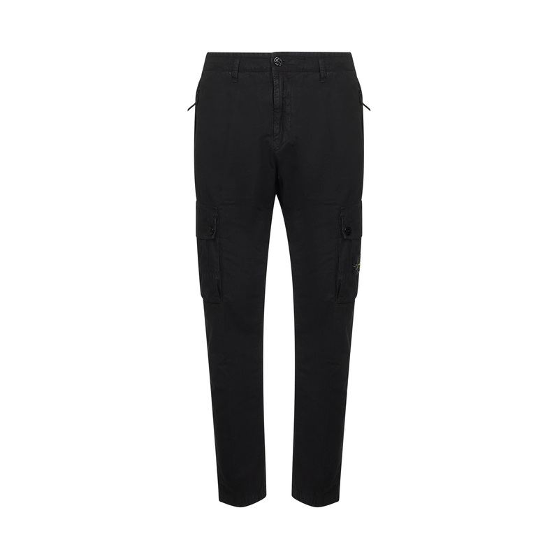 Black brushed organic cotton canvas cargo trousers