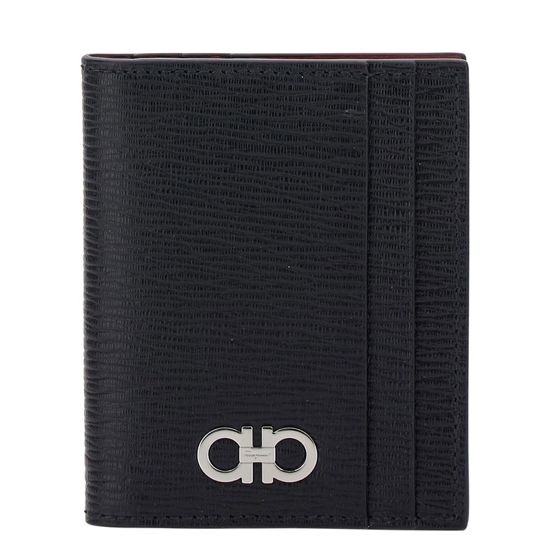 Black Card-Holder with Gancini Detail in Leather Man